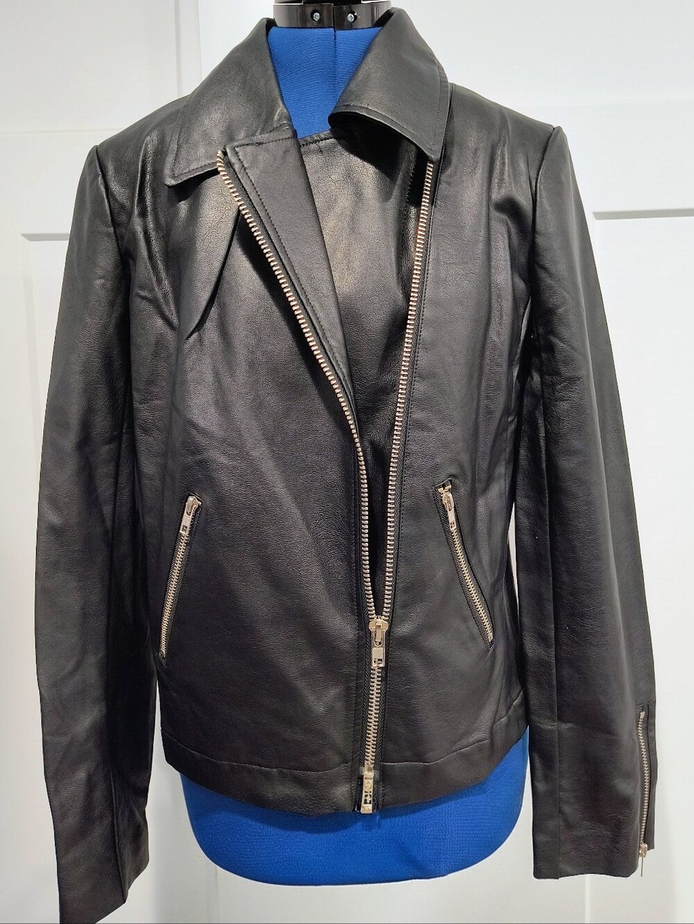 Promesa Black Faux Leather Moto Jacket with Silver Zippers